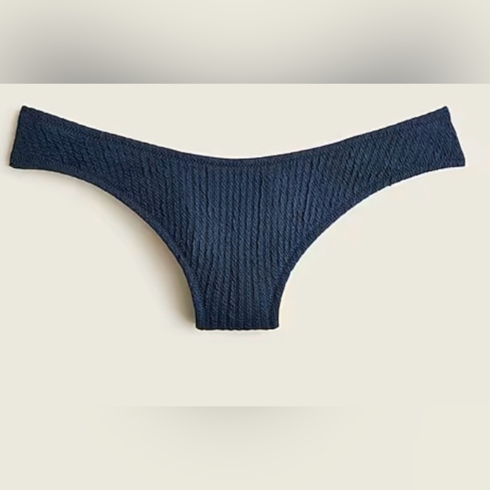 J.Crew Textured Curved-Waist Cheeky Bikini Bottom Navy Size M